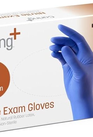 Caring Nitrile Exam Gloves, Blue, Powder-Free, Disposable Gloves for Medical Care, First Aid, Cleaning, Food Prep