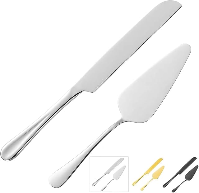 Cake Serving Set, Cake Pie Pastry Servers, Stainless steel Cake Knife and Server Set Perfect For Birthday, Wedding, Parties and Events (Silver)