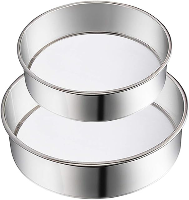 2 Pack Flour Sifter,Stainless Steel Fine Mesh Strainers Flour Sieve,60 Mesh Round Sifter for Baking Cake Bread (6-Inch and 8-Inch)