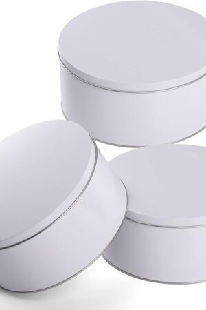 Yopay 3 Pack Cookie Tin with Lid, Round Sturdy Gift Tin, White Baking Cake Container for Storing Patisseries, Snack, Chocolate, Easter, Special Occasion, Holidays, 7" Wide by 3.2" Tall