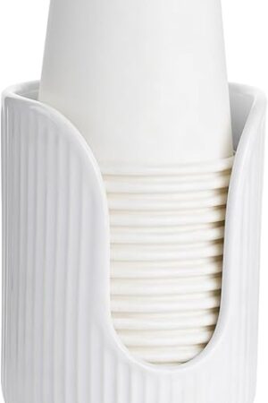 Bathroom Cup Dispenser, 3oz-4oz Ceramic Paper Cup Holder, Small Countertop Mouthwash Dixie Cups Accessories, for Vanity Countertops, Bathroom, Kitchen, and Dining Room