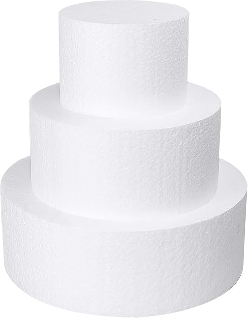 3 Tiers Foam Cake Dummies 4" 6" 8", White Dummy Cakes Styrofoam Sets, 9 Inch Tall Fake Cake, Dummy Cake for Wedding Cake Supplies Decorating Birthday Wedding Display