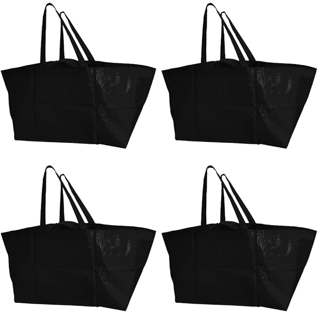 DURASACK Haul-It-All Extra-Large Reusable Shopping Bag – Heavy Duty Open-Top Tote with Handles, 18-Gallon Capacity, Black, Pack of 4