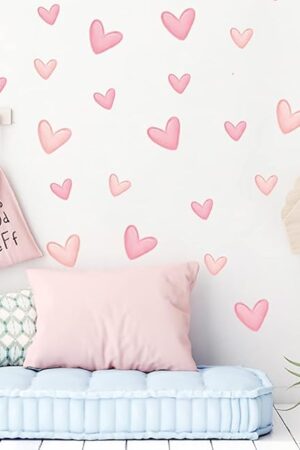 80pcs Pink Heart Shape Wall Stickers for Bedroom Living Room Girls Room Decoration Kids Room Baby Nursery Room Wall Decals Interior Wallpaper PVC Murals