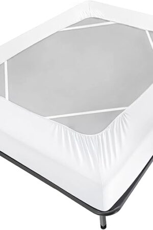 Box Spring Cover Queen Size Bed Skirt Wrap 4 Side of The Mattress, Stretch & Snug Fit, Ultra Soft, Wrinkle Free, Replacing Bed Skirts for Hotel and Home, White