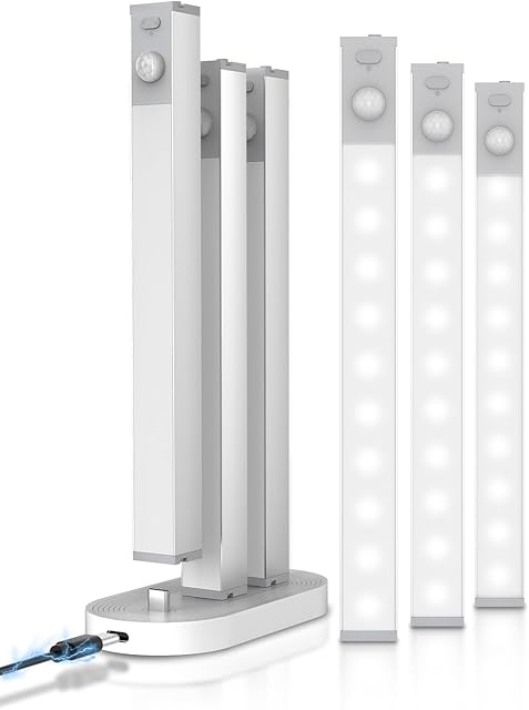 6 Pack Led Under Cabinet Lights Wireless with Charging Station, 7’’ Rechargeable Motion Sensor Light Indoor, Dimmable Closet Lights for Cabinets, Bookshelf, Stair, Hallway