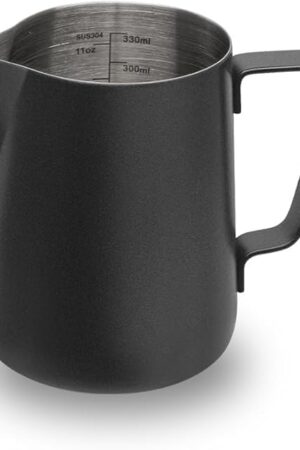 watchget Milk Frothing Pitcher 350ml/600ml/900ml/1500ml (12oz/20oz/32oz/52oz) - Stainless Steel Espresso Steaming Pitcher for Cappuccino, Latte Art, Milk Jug Coffee Frother Cup, Black