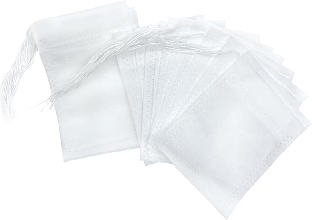 BlingKingdom 100pcs Tea Bags Empty Tea Filter Bags Ground Coffee Bags Safe and Natural Material Coffee Filter Bag Disposable Infuser with Drawstring for Loose Leaf Tea 2.4 x 3.1inch (White)