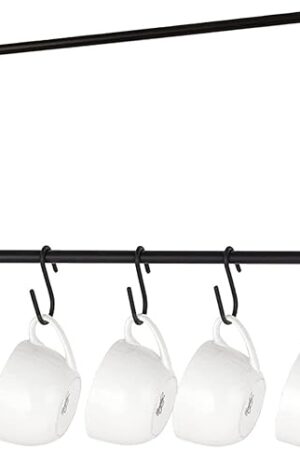Coffee Mug Holder Wall Mounted,1PC Coffee Cup Holder Coffee Mug Rack for Wall Black Metal Rod with 5 Removable Hooks,Organize Cooking Utensils or Mugs for Kitchen Restaurant Bar (1)