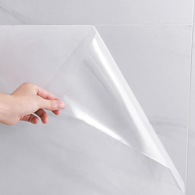 Clear Peel and Stick Wallpaper, Self-Adhesive Kitchen Backsplash Wall Tile Protector, Oil Proof Waterproof Contact Paper for Kitchen Cabinets, Whiteboard, Shelf Drawer Liner (15.7" x 78.8")