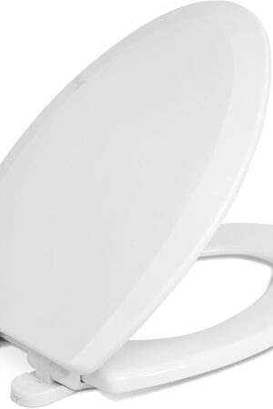 Centoco Elongated Toilet Seat Soft Close, Closed Front with Cover, Molded Wood, Made in the USA, 900SC-001, White