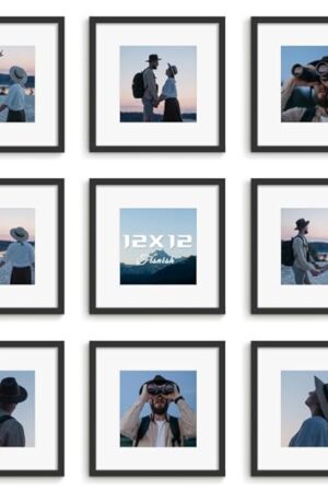 12x12 Picture Frame Sef of 10, Display Pictures 8x8 with Mat or 12 x 12 Without Mat, Photo Frame Collage for Wall Gallery Decor, Wall Mounted, Black