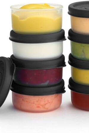 Condiment Cups Containers with Lids- 8 pk. 1.3 oz.Salad Dressing Container to go Small Food Storage Containers with Lids- Sauce Cups Leak proof Reusable Plastic BPA free for Lunch Box Picnic Travel