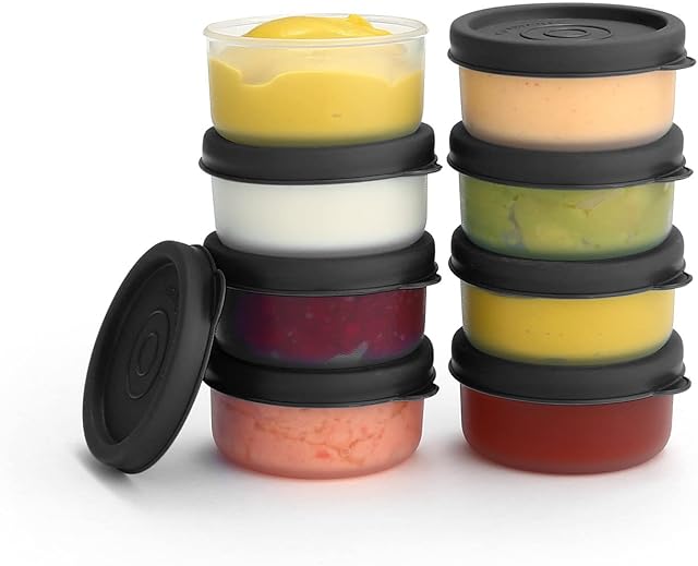 Condiment Cups Containers with Lids- 8 pk. 1.3 oz.Salad Dressing Container to go Small Food Storage Containers with Lids- Sauce Cups Leak proof Reusable Plastic BPA free for Lunch Box Picnic Travel