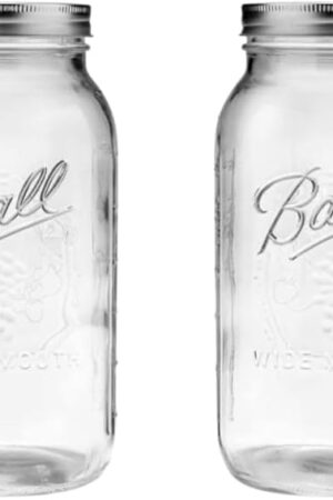 Ball - 64oz Wide Mouth Mason Jars with Lids & Bands 2-Pack Half Gallon Mason Jars Clear Glass for Kitchen Storage & Canning for Herbs, Jelly, Jams, and Spices