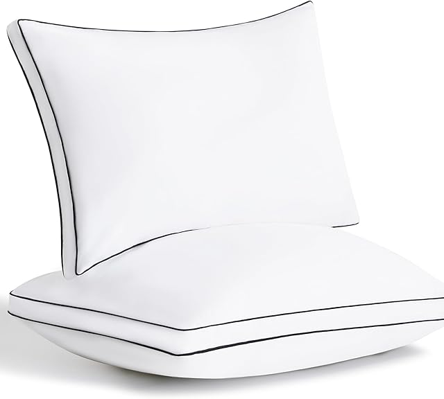 CozyLux Pillows Queen Size Set of 2, Soft and Supportive 3D Down Alternative Bed Pillow for Sleeping 2 Pack White, Luxury Hotel Quality Gusseted Bedding Pillow for Back, Stomach or Side Sleepers 18x28