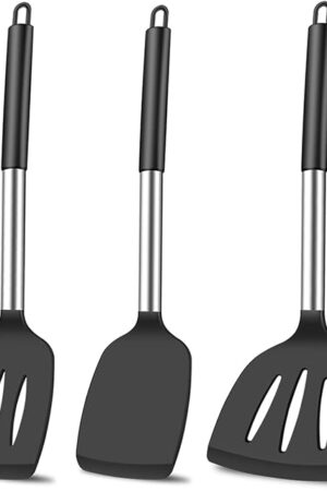 3Pcs Silicone Spatula Set Heat Resistant Spatulas for Nonstick Cookware Fish Turner Plastic Spatulas Rubber Wok Spatula, Long Large Spatula Silicone Cooking Use Kitchen Utensils Set