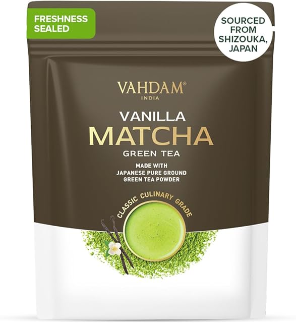 VAHDAM, Vanilla Matcha Green Tea Powder - 1.76oz | Pure Madagascar Vanilla + Premium Authentic Japanese Matcha | Hot or Iced - Vegan & Gluten-Free