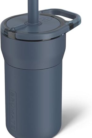BrüMate Leap 12oz 100% Leakproof Kids Tumbler with Handle and Silicone Soft Straw | Drop Resistant Silicone Sleeve | For Kids 4+ | Insulated Stainless Steel | Cup Holder Friendly | (Nightfall Blue)