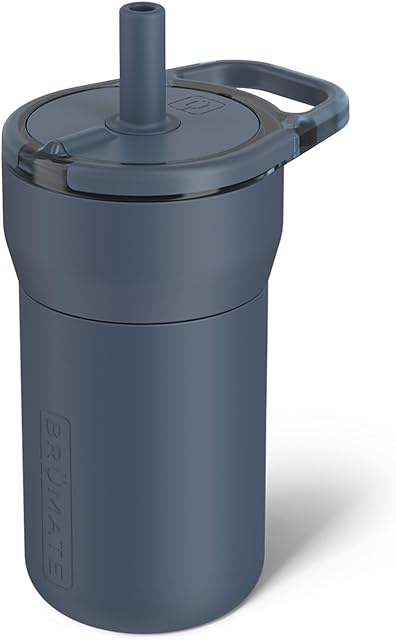 BrüMate Leap 12oz 100% Leakproof Kids Tumbler with Handle and Silicone Soft Straw | Drop Resistant Silicone Sleeve | For Kids 4+ | Insulated Stainless Steel | Cup Holder Friendly | (Nightfall Blue)