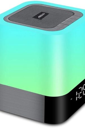 Aisuo Night Light-5 in 1 Bedside Lamp with Bluetooth Speaker, 12/24H Digital Calendar Alarm Clock, Touch Control, Support TF and SD Card, Music Player, Gift for Girls Boys Teens,Warm White