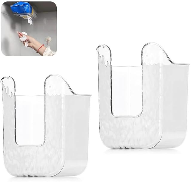 2 Pcs Kitchen Wipes Storage Box, Clear Wipes Dispenser for Bathroom, Refillable Wipes Holder, Wall Mounted Tissue Box Holder, Wipes Box Dispenser for Kitchen Bathroom Toilet