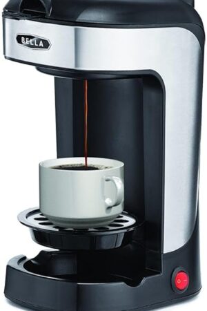 BELLA One Scoop One Cup Coffee Maker Single Serve Brewer with Permanent Filter and Adjustable Drip Tray