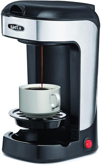 BELLA One Scoop One Cup Coffee Maker Single Serve Brewer with Permanent Filter and Adjustable Drip Tray