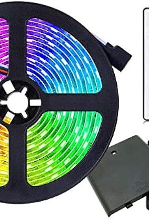 Battery Powered Led Strip Lights, Flexible Color Changing RGB LED Light Strip,5050 3M/9.8FT 90 LEDs 5V Battery-Powered with Controller