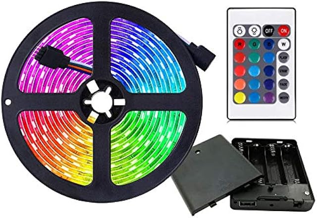 Battery Powered Led Strip Lights, Flexible Color Changing RGB LED Light Strip,5050 3M/9.8FT 90 LEDs 5V Battery-Powered with Controller