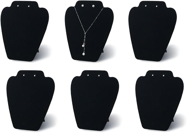 6 Pieces Black Velvet Necklace Display, Jewelry Display for Selling and Shows, Necklace Easel Stand, Collapsible Jewelry Bust Stand, Reinforced Bracket (7 3/8" W x 8 2/8" H)