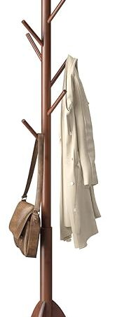 Coat Rack Freestanding, Coat Stands Entryway, Bamboo Coat Rack Hat Hanger 8 Hook for Jacket, Purse, Scarf Rack, Umbrella Tree Stand (Brown)