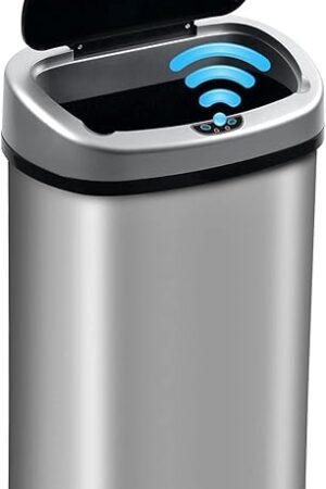 Bigacc 13 Gallon 50 Liter Kitchen Trash Can with Touch-Free & Motion Sensor, Automatic Stainless-Steel Garbage Can, Anti-Fingerprint Mute Designed Trash Bin Brushed Stainless Steel