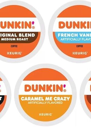 Variety Pack Sampler of Dunkin Donuts K-Cups Coffee Pods—Original, Dark, Caramel, Hazelnut & French Vanilla Coffee—for Keurig Brewers— (24 Count)