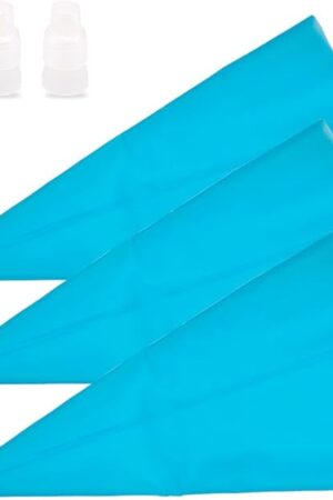 18 Inch Reusable Icing Bags 3-Pack Silicone Piping Bags, Large Pastry Bags Cake Decorating Icing Piping Bags, Baking Dessert Piping Bag with 3 Icing Couplers for Standard Tips, Blue