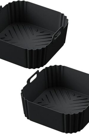 Air Fryer Silicone Liners for Ninja AF140 AF141 AF180 AF181 Air Fryer for Philips HD9270 Basket Baking,9inch Reusable square,Black×2 pack