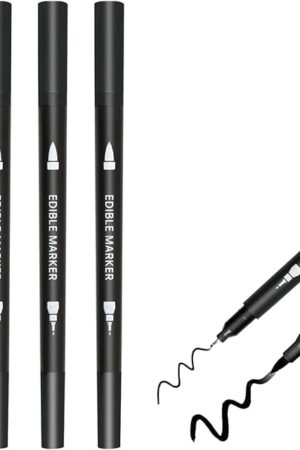 Black Edible Marker for Cookies Decorating - 3PCS Dual Sided Food Color Markers with Fine&Thick Tip, Edible Food Coloring Pen Gourmet Writers for Cake Decorations,Fondant,Frosting,Painting,Drawing,Baking