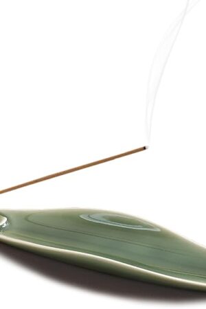 9" Length Incense Stick Holder with 3 Holes, White Porcelain Incense Tray Ash Cather for Spa, Meditation Room, Yoga, Home, Office (Green)