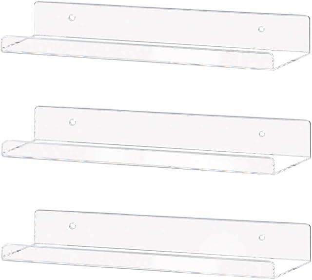 Weiai Clear Acrylic Shelf 15" Floating Wall Mounted Wall Ledge 3Pack