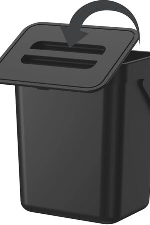 0.8 Gallon/3L Compost bin Kitchen, for use on countertops or Under Sinks, Hanging Trash can with lid, for Cupboard/Bathroom/Bedroom/Office/Camping, Mountable Indoor Compost Bucket(Black)