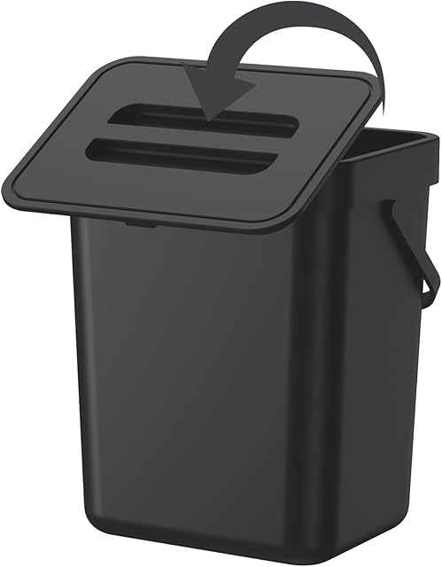 0.8 Gallon/3L Compost bin Kitchen, for use on countertops or Under Sinks, Hanging Trash can with lid, for Cupboard/Bathroom/Bedroom/Office/Camping, Mountable Indoor Compost Bucket(Black)