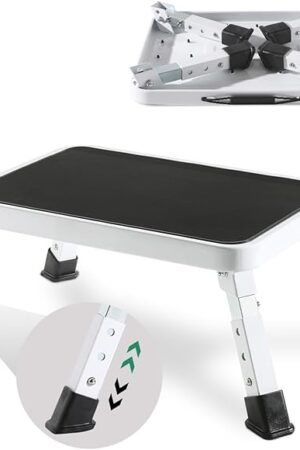 Adjustable Folding One Step Stools for Adults, Heavy Duty Metal Step Stool for Kids/Seniors, Foldable Camper/RV Step Stool, Portable Small Stepping Stool for College Dorm Bed/Kitchen/Car by OOSOFITT