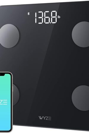 Wyze Scale S, Scale for Body Weight, Digital Bathroom Scale for Body Fat, BMI, Muscle, Heart Rate, Body Composition Analyzer with App, Batteries Included, Bluetooth, 400 lb, Black