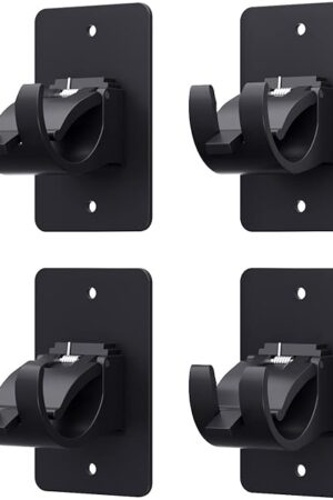 4 Pieces Self Adhesive Curtain Rod Bracket, Universal Plastic Curtain Rod Holders, No Drill Curtain Rod Brackets Curtain Rod Hooks for Bathroom, Bedroom, Livingroom, Kitchen (Black)