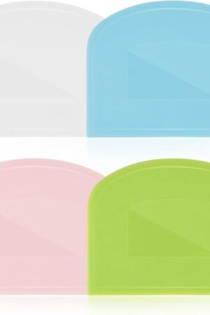 4 Pieces Food Scraper, Flexible Dough Scraper, Dough Scraper for Sourdough, Multifunctional Kitchen Scraper Tool, Baking Scraper, Bread Dough Cutter, Cake Smoother for Icing (White, Green, Blue, Pink)