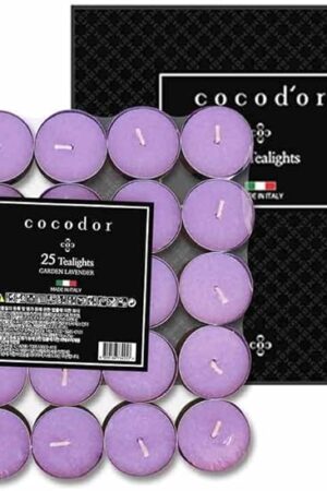 COCODOR Scented Tealight Candles/Garden Lavender / 25 Pack / 4-5 Hour Extended Burn Time/Made in Italy, Cotton Wick, Scented Home Deco, Fragrance, Mother's day