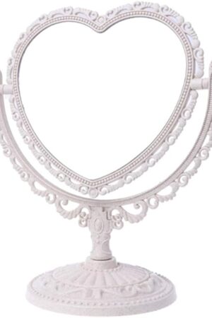 AKOAK Heart-Shaped Cosmetic Mirror - Plastic, Double-Sided, Rotatable, Lightweight - Bathroom & Bedroom Mirror (Beige)