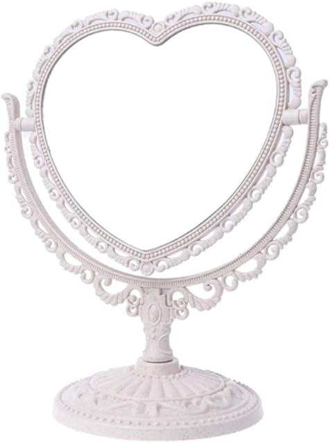 AKOAK Heart-Shaped Cosmetic Mirror - Plastic, Double-Sided, Rotatable, Lightweight - Bathroom & Bedroom Mirror (Beige)