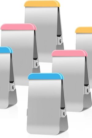 Bag Clips for Food, 6 Pack Metal Chip Clips with Colored Silicone, Heavy Duty Chip Clip with Air Tight Seal, Stainless Steel Clamp for Kitchen, Office, Tool Room