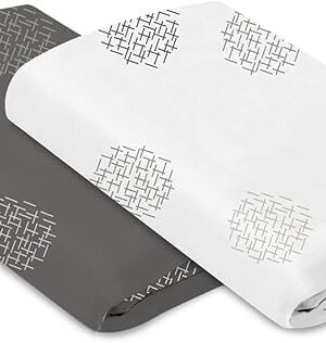 4moms Breeze Playard Sheets, for Baby Bassinets and Furniture, Machine Washable and 100% Cotton, White & Grey, 2 Pack